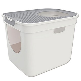 原廠正品頂入式貓砂盆 防撥砂防臭 魔方雙門防落砂 封閉式/半封閉式貓廁所, 1個, 灰色 大號, 灰色