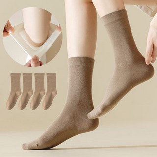 비브삭 여성 무지 중목 양말 무압박 4p