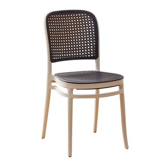 仿藤編椅子 塑膠椅 靠背椅 仿藤編餐椅 戶外陽台椅 透氣藤椅 網美餐廳椅 咖啡廳椅子 洽談椅 商用餐桌椅 仿藤椅, 1個, 灰白色, 灰白色