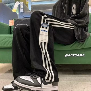 運動褲男S-3XL 日韓街頭超長褲 條紋休閒長褲 港風寬鬆百搭工作褲