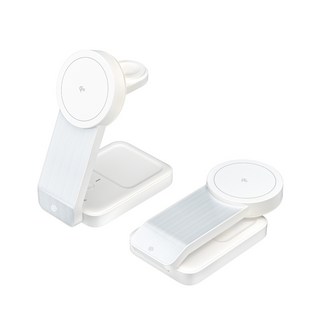Q哥 Qi2 磁吸三合一無線充電座 15W 無線充電盤 適用蘋果 手錶 耳機 手機架 充電器 支架 充電板 H002, 皎月白, 1個