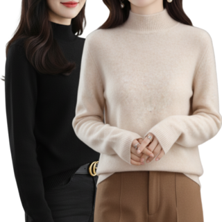 멜로아 여성 겨울 니트 티 하이넥 포근 데일리 티셔츠 2종 세트