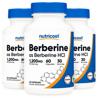 [3병] 뉴트리코스트 베르베린 1200mg 60캡슐 효과 버버린 보충제 Berberine, 60정, 3개