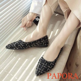 PAPORA毛呢尖頭平底包鞋 - 時尚舒適娃娃鞋, 黑,40