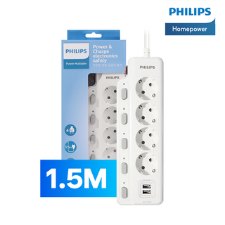 필립스 USB 고용량멀티탭 과부하차단 개별스위치, 화이트 4구 CHP4740W, 1개, 1.5m