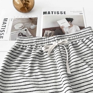 撞色條紋絨毛綁帶闊腿長褲 加絨針織寬褲