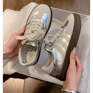 銀色德訓鞋女2025春夏新款柔軟底真皮復古平底繫帶阿甘運動板鞋, 銀色,38, 銀色, 38