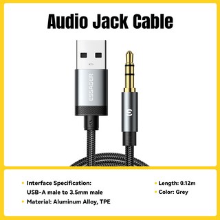 Essager USB 유형 C Aux 케이블 스피커 와이어 USB A/조명 3.5mm 잭 오디오 케이블 전화 자동차 헤드폰 PC, [01] 1m, [03] USB A to 3.5mm