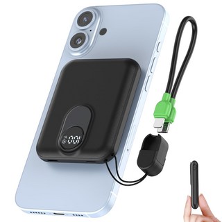 PGPFNG 고속충전 미니 보조배터리 PD 22.5W 휴대용 무선충전 맥세이프 보조배터리, 블랙