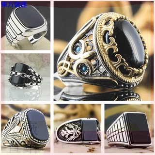 個性復古花紋黑麵鋯石戒指，男女通用指環飾品，桃園發貨