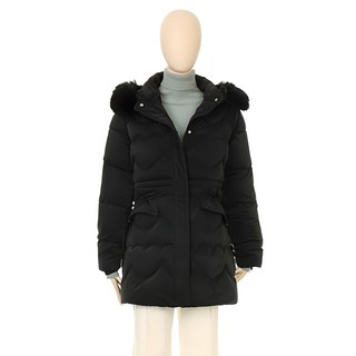 Sellys 女款愛心壓紋毛邊連帽口袋鋪棉外套 I4D-MPD004