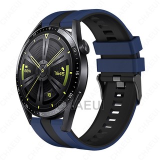 適用於華為 Watch GT6 46mm 矽膠腕帶 Huawei GT5/GT4 46mm 豎紋雙色錶帶, 深藍黑,GT/GT2 Pro/GT2e, 1個