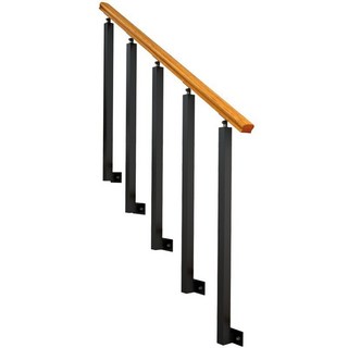 現代簡約實木鐵藝樓梯扶手欄桿，公寓陽臺室內安全防護欄杆, 1個, 側裝95高cm（黑色）