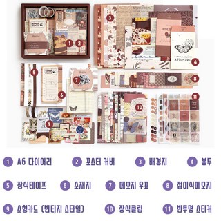 미르지 다꾸 세트 다이어리 꾸미기 스타트 패키지, 1개, 브라운