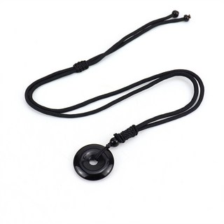 熱賣鏈天然水晶紫晶虎石平安扣黑繩鏈子可調節項鍊，時尚百搭，守護平安，展現個人品味, 黑曜石, 1個