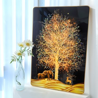 Kuching island. 放大聚財金錢樹畫框, 金色