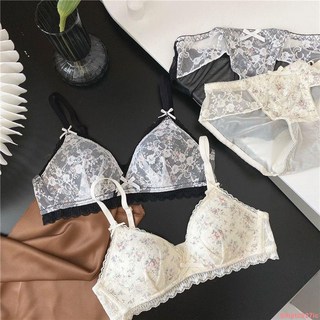 法式薄款內衣女無鋼圈，大胸顯小胸集中爆乳蕾絲新款少女舒適內衣罩