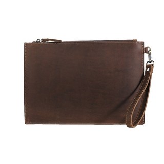 真皮男士手拿包 商務平板包 牛皮手拎包 大容量錢包 男生檔案包 生日禮物, 咖啡色／中號