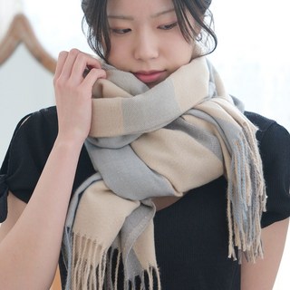 [크림한스푼] 셀링뉴 여성 겨울 체크 롱 머플러 스카프 니트 목도리 도톰