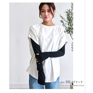 LIZDAYS 涼感袖套 UPF50 騎車防曬 透氣冰爽袖套 JY704, 1個, 露指款黑 56公分 無孔