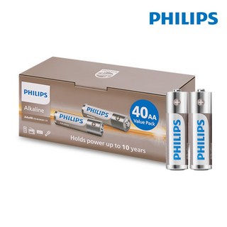 필립스 알카라인 AA 대용량 건전지, 1개, 40개입