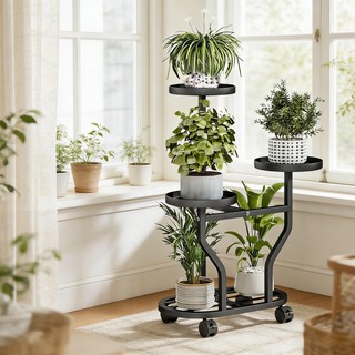 HS A Living 이동식 다층 계단식화분선반대, 블랙, 4단