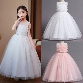 兒童小洋裝長版紗裙晚禮服 兒童婚紗長裙花童禮服 幼兒園畢業拍照禮服 女童連身裙 無袖連衣公主裙