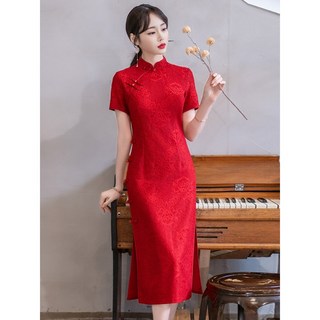 大碼女装 夏季新款 新中式改良旗袍 敬酒服 紅色回門 新娘連衣裙