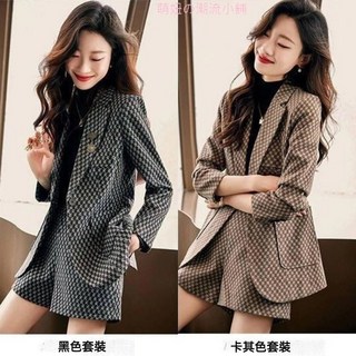 時尚小香風氣質小西裝套裝 女裝休閒短褲兩件套 大尺碼西裝外套女