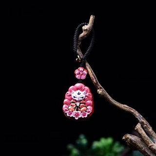 7A級硃砂 九尾狐鑰匙扣，高含量紅砂彩繪吊墜, 1個, 款式三