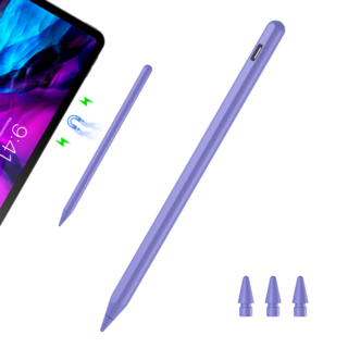 JAMJAKE 아이패드 호환 스타일러스 펜슬 스마트 터치펜 초미세 펜촉 2가지 충전 방식 자석 충전 + USB-C 충전 P10, 1개, 라벤더