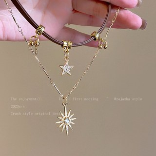美拉德風格太陽星星鋯石項鍊女，輕奢高級感復古鎖骨鏈，甜酷風衛衣毛衣鏈