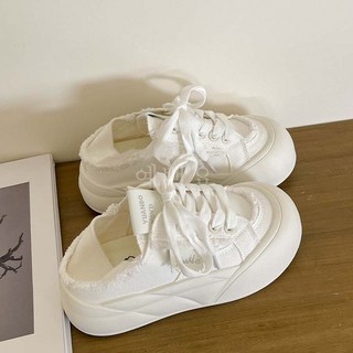 時尚潮鞋 帆布鞋 夏季一腳蹬兩穿 2026新款厚底小白鞋板鞋