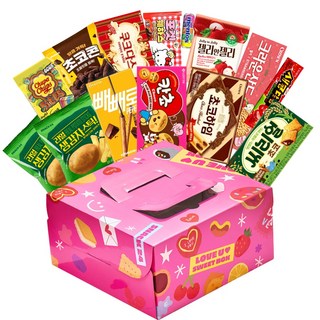 스낵24 러브유 스위트 하트 케이크상자 과자 선물세트, 1세트, 14p