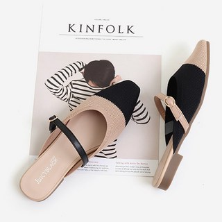 레젤르 클래식한 투컬러 니트플랫 정장 퍼 미들힐 2cm