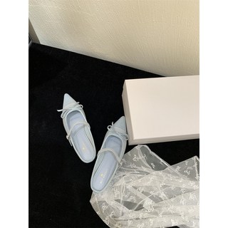 瑪麗珍娃娃鞋 蝴蝶結尖頭平底單鞋, 藍色,38, 38