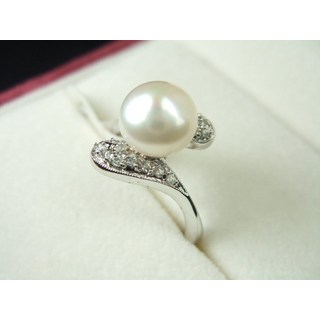 小樂珠寶設計 8mm 天然珍珠戒指 雙圓鑽款