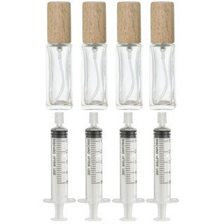 리빙패션 휴대용 미니 향수 공병 10ml + 소분 주사기, 4세트, 우드 투명