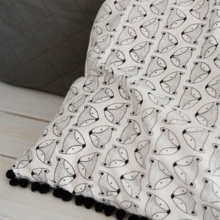 布喜翻CottonLove 韓國棉布 印花布 進口布 白色黑白狐狸動物可愛拼布手作布料, 1個, 1尺(現貨)