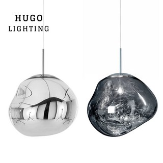 雨果燈飾 透玻璃熔岩風格吊燈 餐廳內凹玻璃燈罩, 銀色,單吊20cm 附E27LED6W-12W