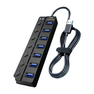 USB 3.0 7埠集線器 高速傳輸, 黑色, 1個