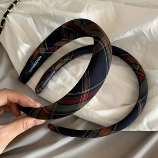 빈티지 체크 패턴 귀안아픈 모직 머리띠