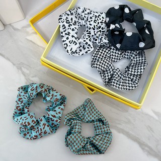 Girlpins 豹紋千鳥紋圓點印花大腸髮圈 5入