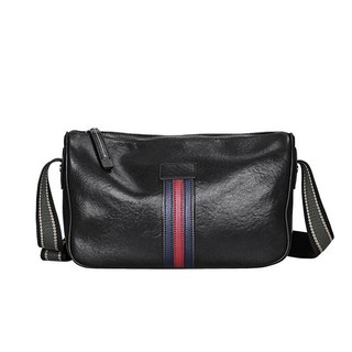 牛皮真皮斜背包 黑色條紋iPad包 耐磨耐用禮物, 黑色