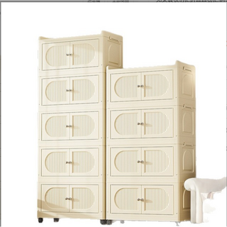 限時下殺 免安裝折疊收納櫃 大容量雙開門置物櫃 多層可堆疊收納箱 玩具櫃 零食櫃 防潮防塵收納櫃 多功能衣物收納, 1層【摺疊秒安裝/不帶輪】,50CM寬（混搭色）特價