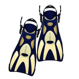 HeleiWaho 浮潛蛙鞋 短蛙鞋 可調式快扣腳蹼 - 游泳潛水適用, 藍米L短蛙鞋