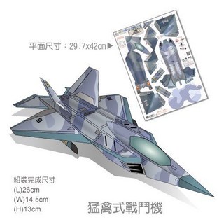 紙模型 拉法葉 戰鬥機 潛水艇 洲際飛彈 航空母艦 DIY 材料包 益智 玩具 禮贈品, 1個, 迷彩猛禽式戰鬥機