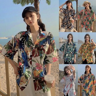 三亞旅遊度假短袖花襯衫女夏威夷ins超仙海邊沙灘襯衣港味上衣服