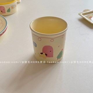 韓國可愛童趣插畫陶瓷餐具套裝葫蘆手握咖啡杯飯碗甜品碗早餐盤餐具沙拉碗湯麵碗飯碗餐碗, 小狗的家-折紙杯/花邊, 1個