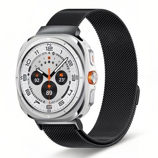 Seefer 밀라노 루프 밴드 마그네틱 조절 슬림 메탈 편직 견고 교체 팔찌 남녀공용 통용사이즈 방수 내구성 강한 스마트워치 스트랩, 검정색